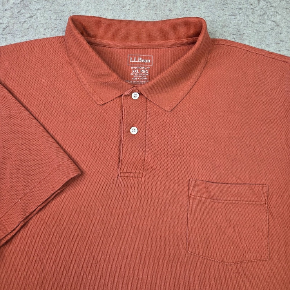L.L. Bean Traditional Fit Double L Polo Men's 2XL Orange Pocket #300457